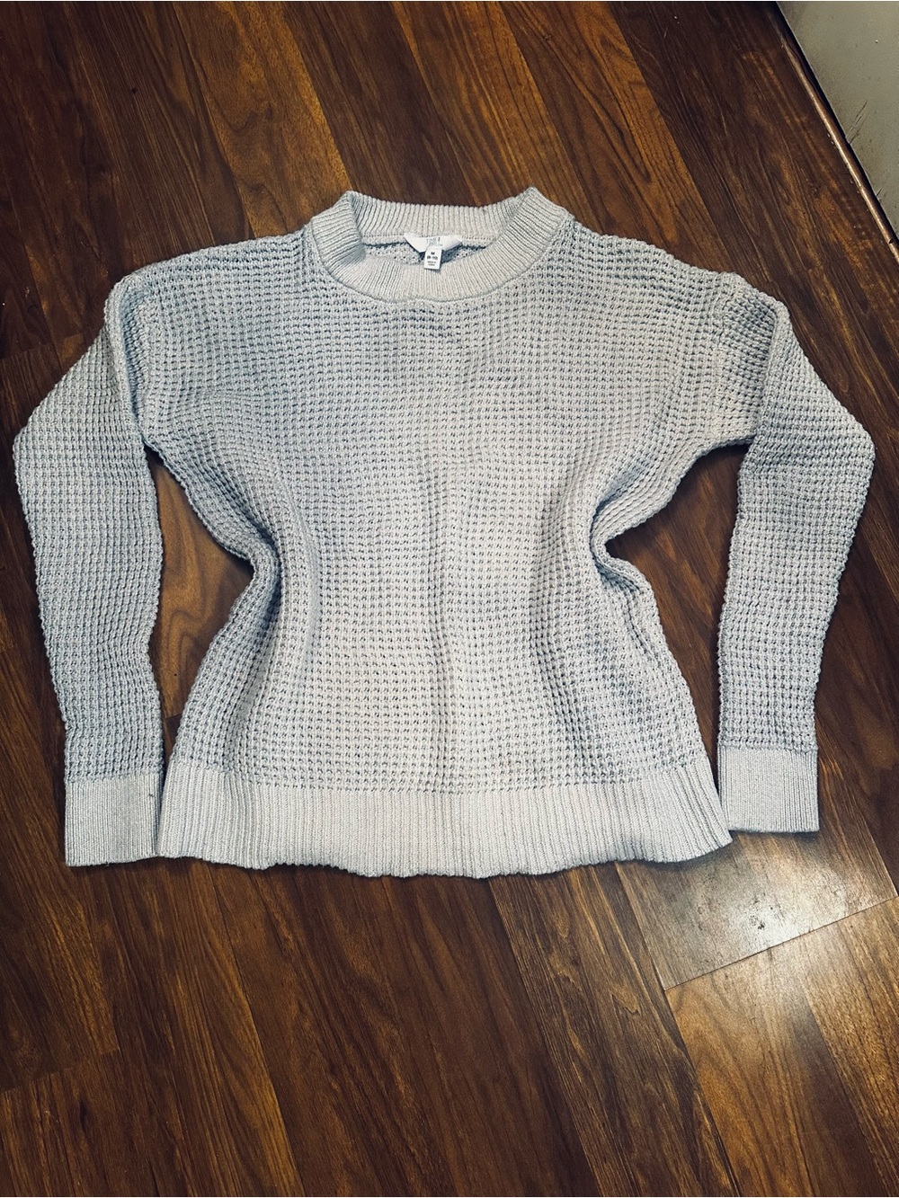 Cozy Light Gray Waffle Crewneck Sweater